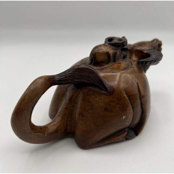 Hand Carved Chinese Brown Stained Soapstone Water Buffalo Lidded Creamer - Picture 8 of 14